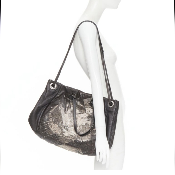 Valentino Garavani Handbags - Valentino Garavani Silver Embellished Beaded Metallic Tote Handbag